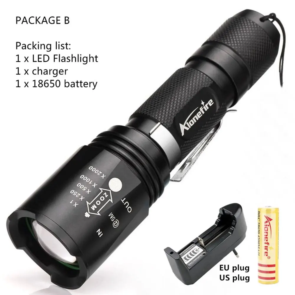 AloneFire GLADIATOR серия BK108 CREE XM-L T6 светодиодный 5 Режим Портативный масштабируемый светодиодный фонарик для аккумулятора 18650 - Испускаемый цвет: PACKAGE B