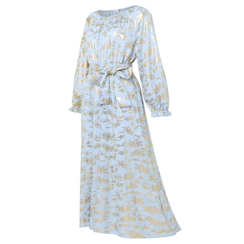 Платье женское длинное с длинным рукавом модная повседневная синяя юбка в