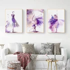 Фиолетовый балетный танцор холст картина девушка комната искусство северных Плакаты и принты Современное украшение для дома, Настенная картина без рамки HD0057