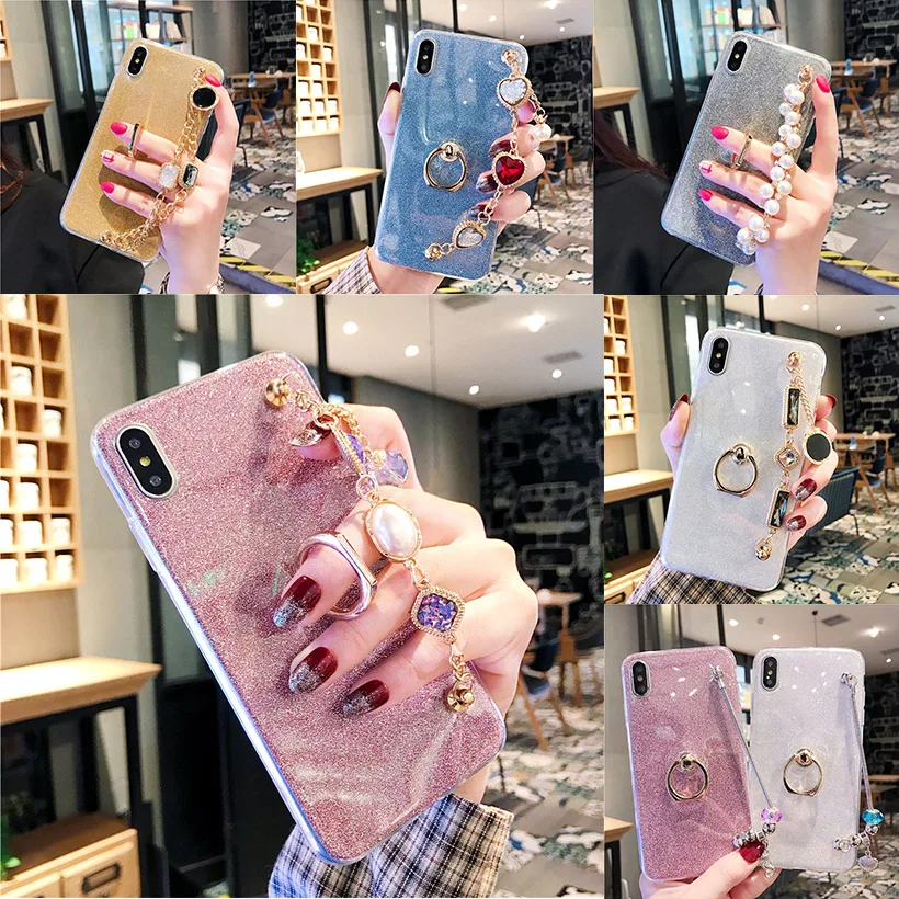 

Bracelet Cases For LG Q6 Q7 Q8 G7 G6 G5 G4 G3 V40 V30 V20 V10 Glitter Finger Ring Stand Holder Bracket Soft Back Case Coque Capa
