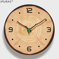 living room decoration creative wood grain clock wall hanging rural style small fresh fashion simple mute bedroom clock