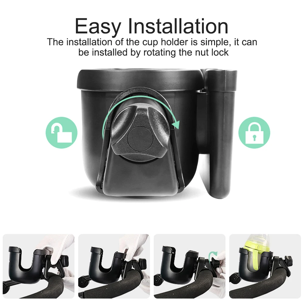 

Non Slip Outdoor Baby Stroller 2 In 1 Stable Universal Travel ABS Buggy Pushchair Bottle Rack Practical Cup Holder Phone Stand