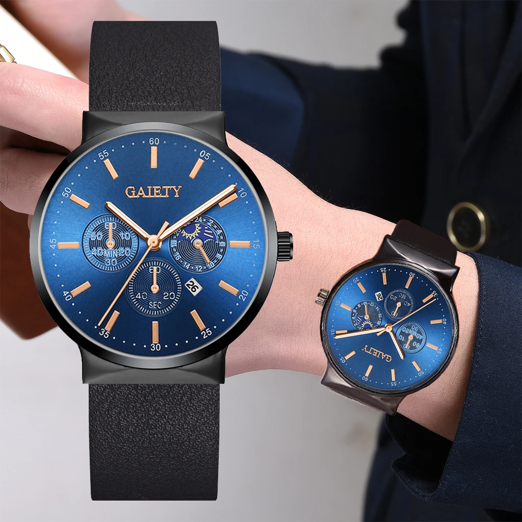 Лидер продаж мужские модные кожаные часы Роскошные Мужские Аналоговые кварцевые