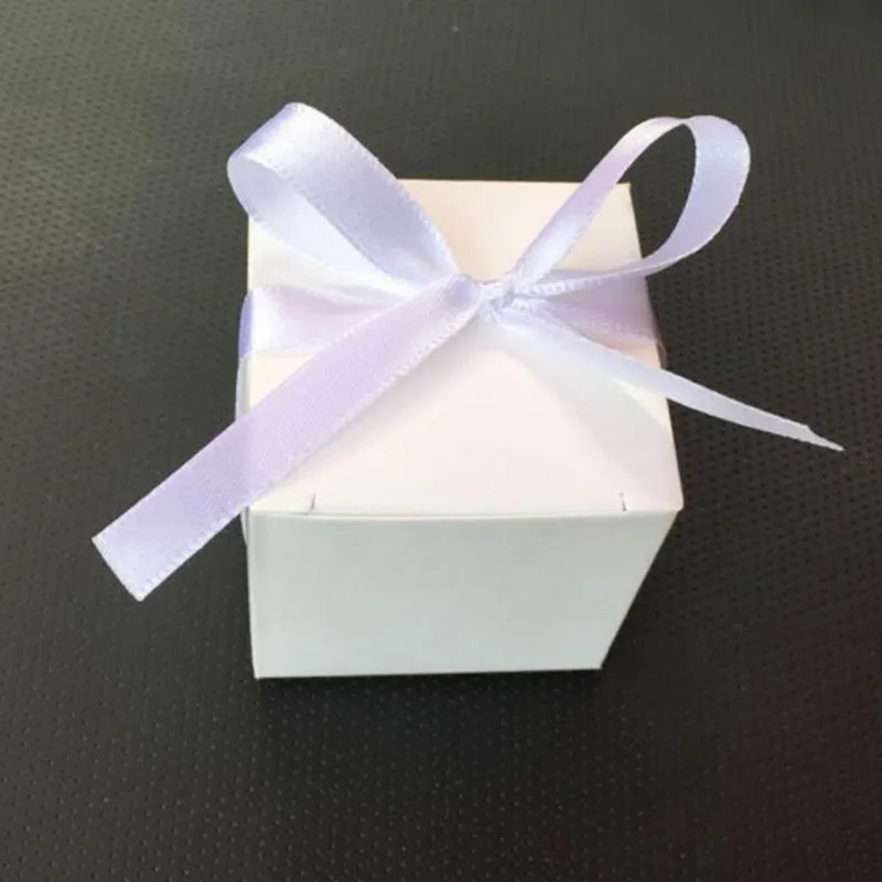 

5x5x5cm White Brown Gift Candy Box Bulk with White Ribbon Party Favor Box DIY Candy Chocolate Gift Box for Wedding Birthday
