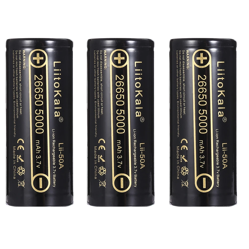 3 batteries Liitokala lii-50A 5000mAh литиевая аккумуляторная батарея 26650 INR26650 20A фонарик/Аккумуляторы для микрофона - Цвет: 3 batteries