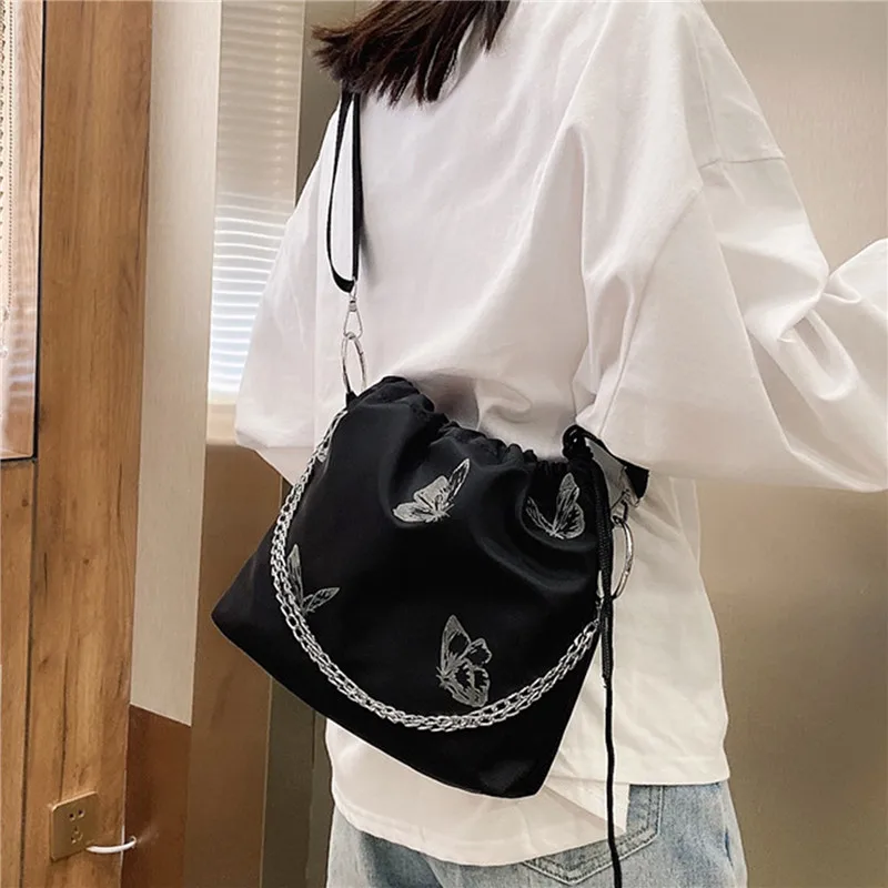 

Women Butterfly Drawstring Shoulder Bag Fashion Chain Ladies Shoulder Messenger Bag Female Bucket Bag