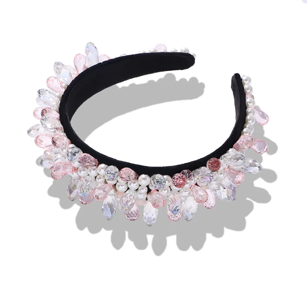 Vedawas Multi-Color Gem Baroque Headbands Women Diamond Hair Accessories Pearl Headband Girls Crown Flower Hairbands Head Wrap