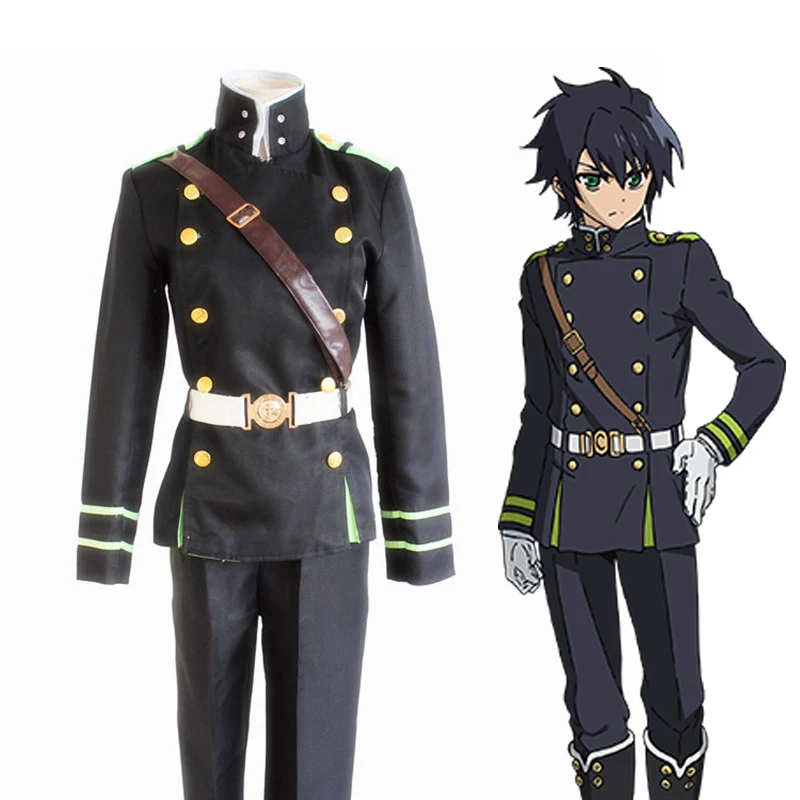 

Seraph of the end Cosplay costume Yuichiro Hyakuya Anime uniform full set suit Coat Strap Belt Pants Military Uniform Suit