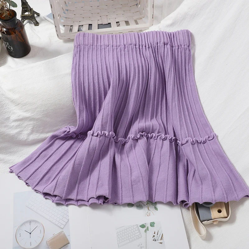 Корейские плиссированные трикотажные юбки с оборками Женская стрейчевая
