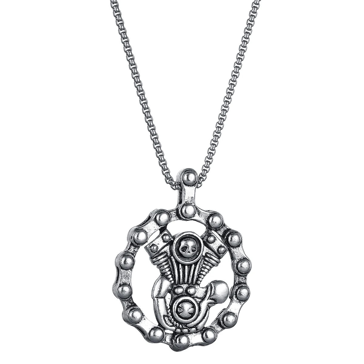 

Punk Heavy Bicycle Silvery Skull Motorcycle Engine Pendant Long Chain Jewelry Gift Motor Biker Cross Men Necklace Dropshipping
