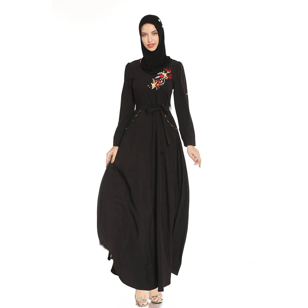 Черная абайя, мусульманское женское Макси-платье с вышивкой, турецкий кафтан, мусульманское длинное вечернее платье, коктейльный кафтан, ар...