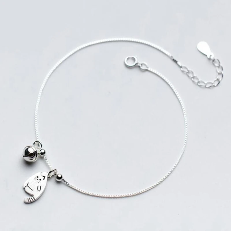 925 серебряные ювелирные изделия счастливый кот колокол кулон браслет/ножной