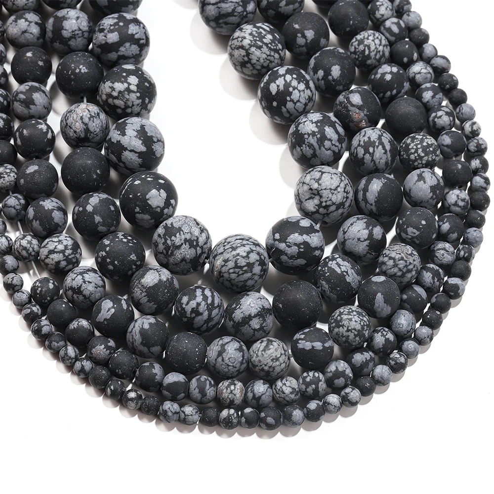 1strand/lot 4/6/8/10mm Flake Snow Natural Stone Snowflake Obsidian Round Loose Spacer Bead For Bracelet Jewelry Makings Supplies | Украшения