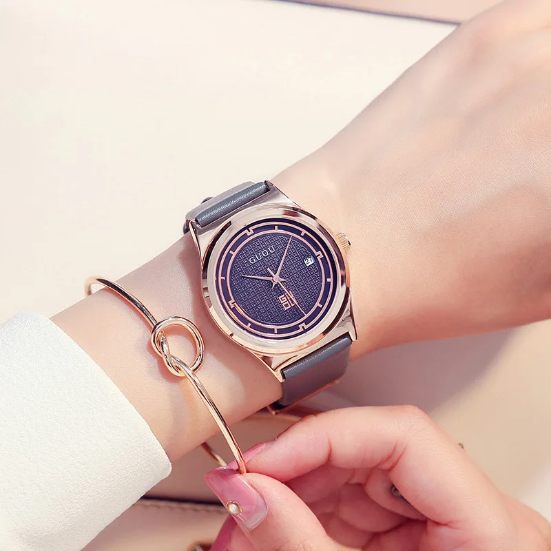 

WOMEN'S WATCHES LEATHER WATERPROOF LARGE ROUND SIMPLE DIAL FASHION STYLE LADY QUARTZ WATCHES G8088