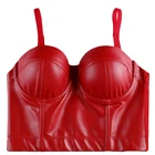 Пикантные Клубные Укороченный бюстгальтер-майка Топы женские панк-Корсет Бюстье корсет готический Утягивающее Корректирующее белье черные кожаные вечерние шоу, одежда красного цвета