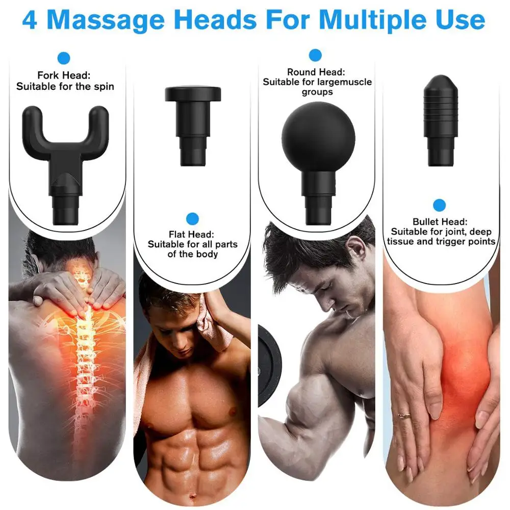 

Muscle Massage Gun Sport Therapy Massager Body Relaxation Pain Relief Slimming Shaping Massag 4 Heads With Bag