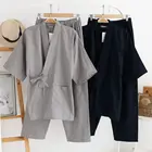 Кимоно мужское в японском стиле, комплект из 2 предметов, ночная рубашка, хлопковый Халат, удобный домашний халат, пижама на каждый день