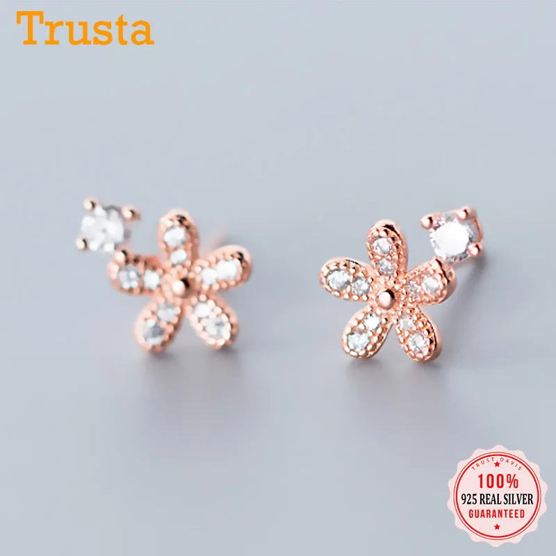 Женские серьги гвоздики Trusta из 100% стерлингового серебра 925 пробы с милым цветком