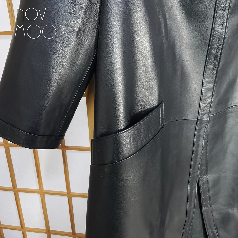 Novmoop 2020 french style one piece genuine leather sheepskin tretch coat Trench-coat en cuir pour femme LT3264