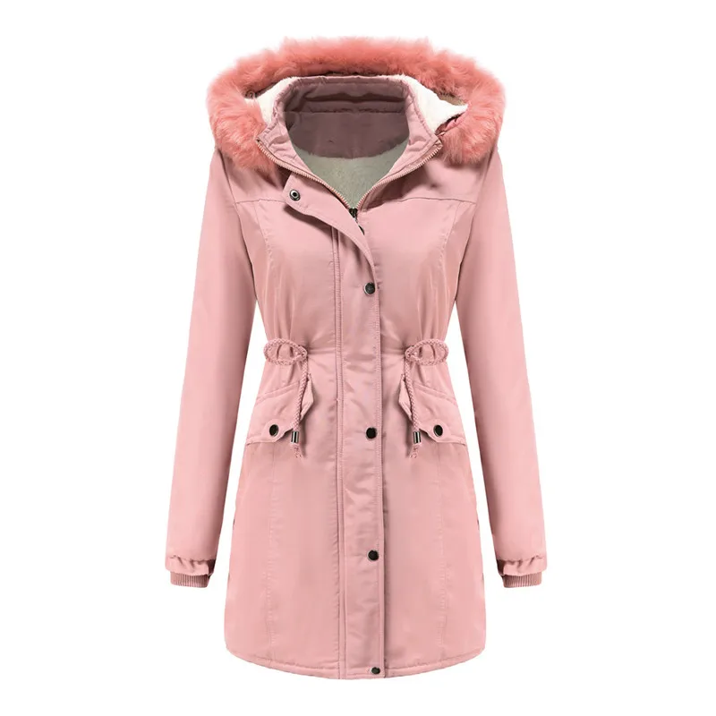 Зимнее пальто для женщин, розовые свободные парки со съемным меховым воротником и капюшоном, модные теплые куртки с бархатным верхом для же... от AliExpress RU&CIS NEW