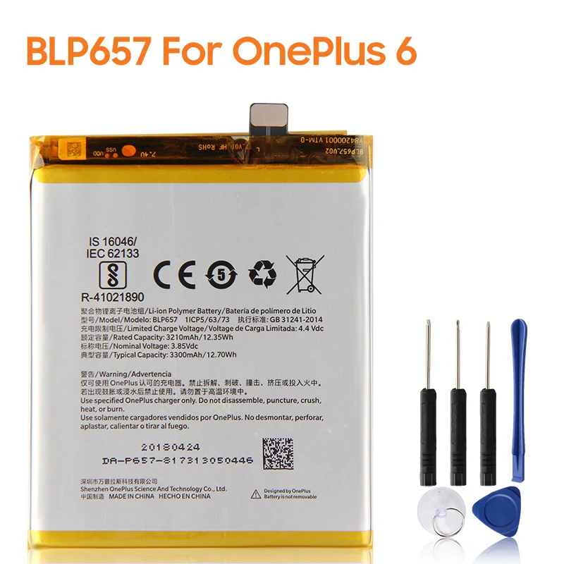 yelping BLP657 Phone Battery For OnePlus 6 One Plus 6 1+6 With Free Tools 3300mAh