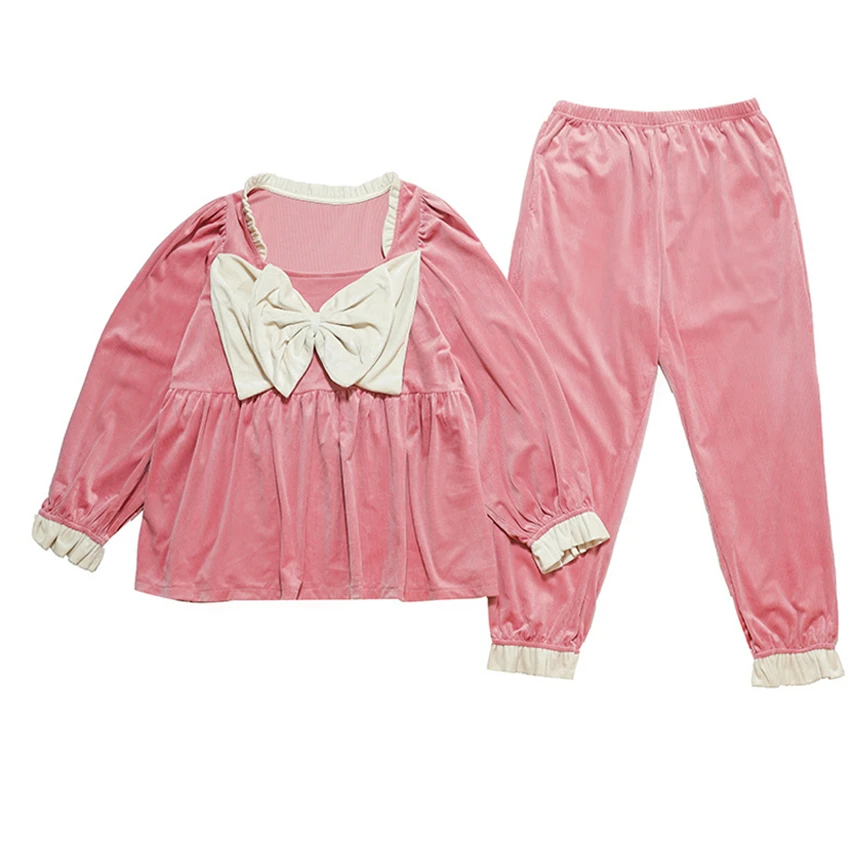 Пижама женская осенне зимняя пикантная кружевная с бантом в Корейском стиле