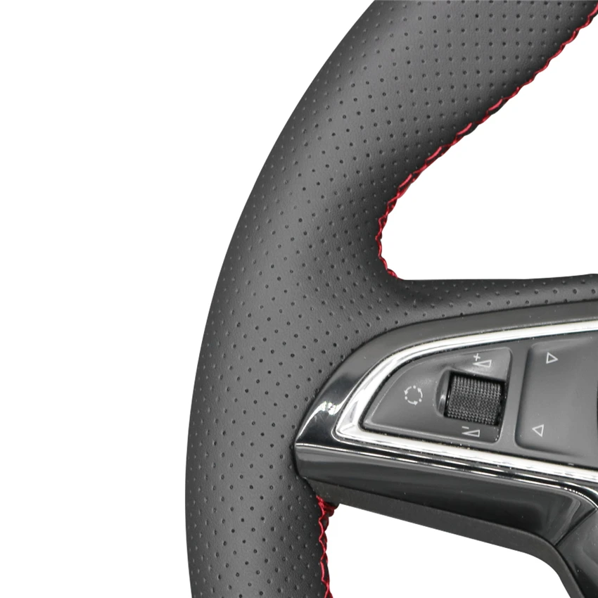 Черный искусственный кожаный ручной сшитый чехол рулевого колеса автомобиля для