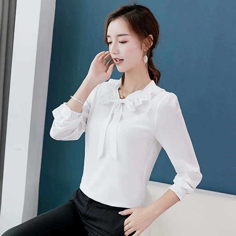 

Shirts Women Elegant Ulzzang Bow New Korean Style Thin Spring Summer Trendy Leisure Chiffon Soft Solid All-match Womens Blouses