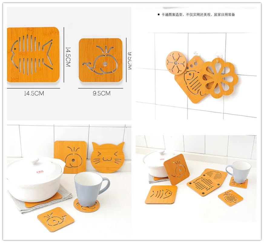 

1Pc Coaster Pinwheel Large Fish Bone Durable Cat Lovely Cartoon Kitchen Table Protecting Wood Cup