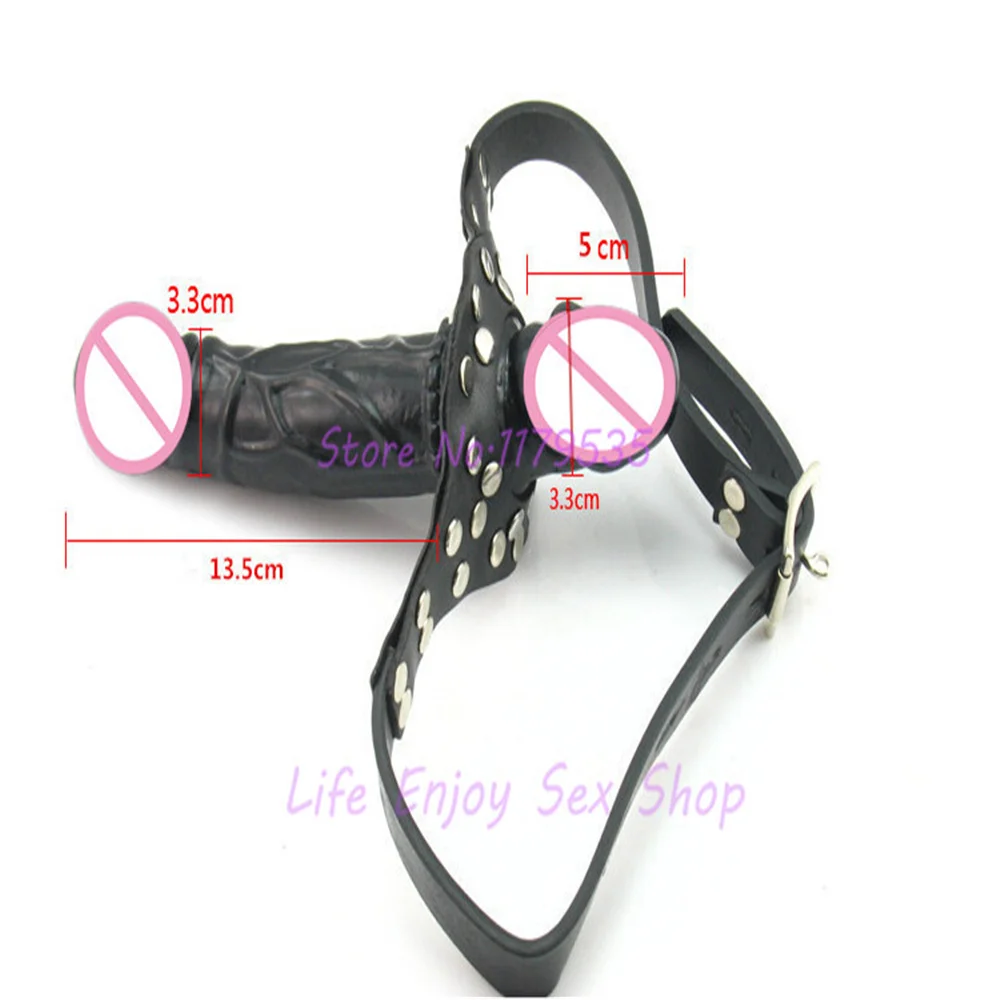 Двойной страпон фаллоимитатор с открытым ртом кляп шар кожаная портупея