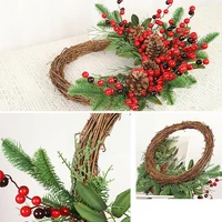 50cm christmas rattan wreath natural branches fake berries pine cones christmas wreath hanging wall door decor for new year j0w8