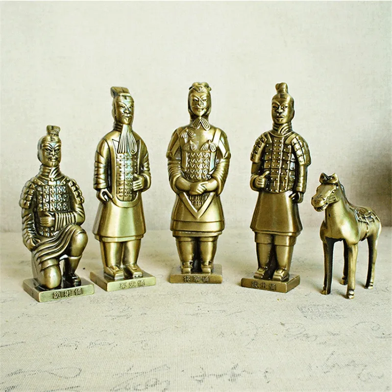 

5Pcs Metal Terracotta Army Qin Warrior Figures Statues for Home Decoration Vintage Terra Cotta Miniature Figurines Souvenir Gift