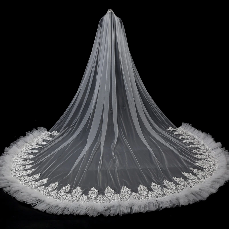 JaneVini Новая мода один слой белоснежные свадебные вуали 5 м Длинные Кружева