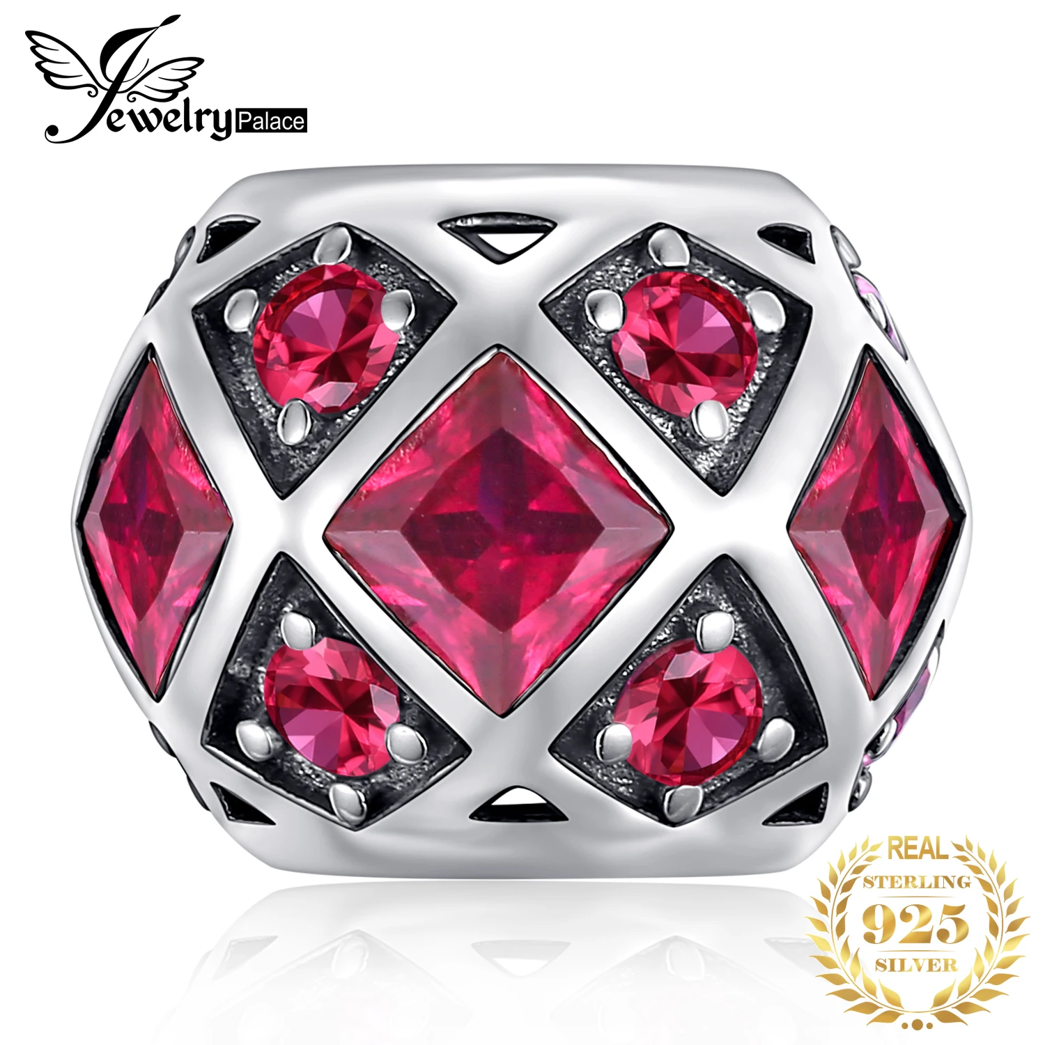 Набор украшений из серебра 925 пробы браслет с рубинами и серебряные бусины