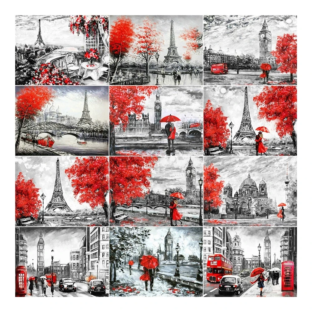 

Набор для алмазной живописи «сделай сам», уличное украшение для дома, Алмазная мозаика, вышивка крестиком черного и красного цветов, квадра...