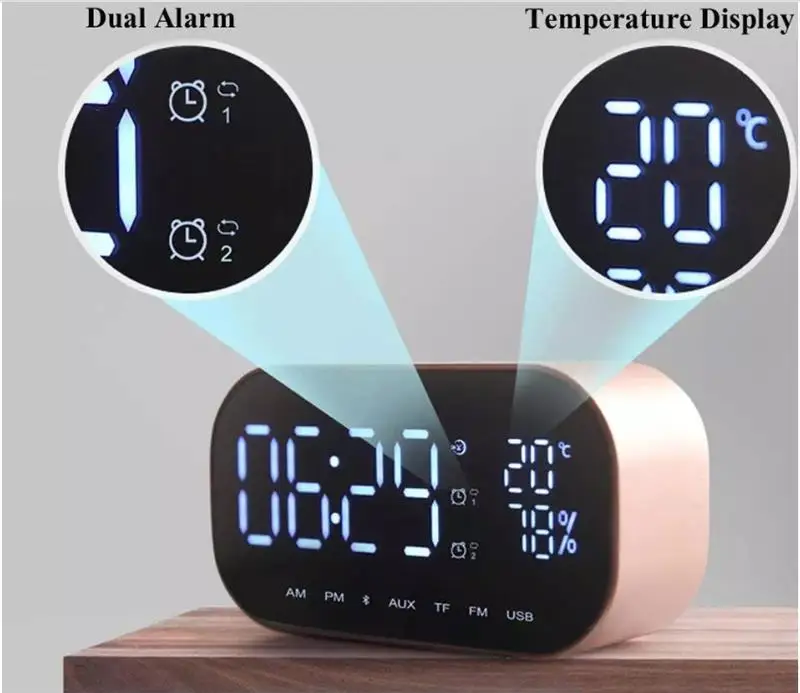 Светодиодный Будильник с fm радио беспроводной Bluetooth динамик зеркальный дисплей