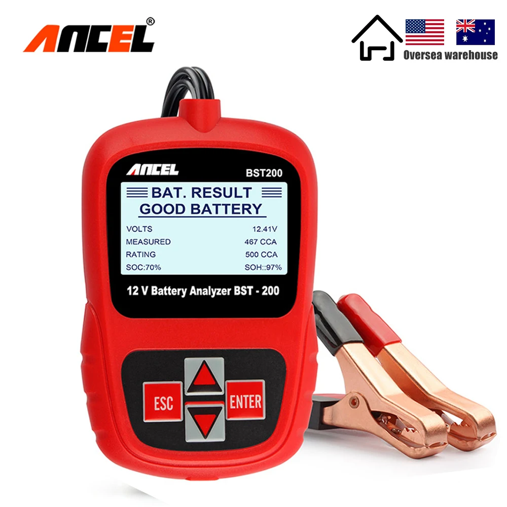 Ancel BST200 автомобиля Батарея тестер вспышка Многоязычный интерфейс 12V 1100CCA