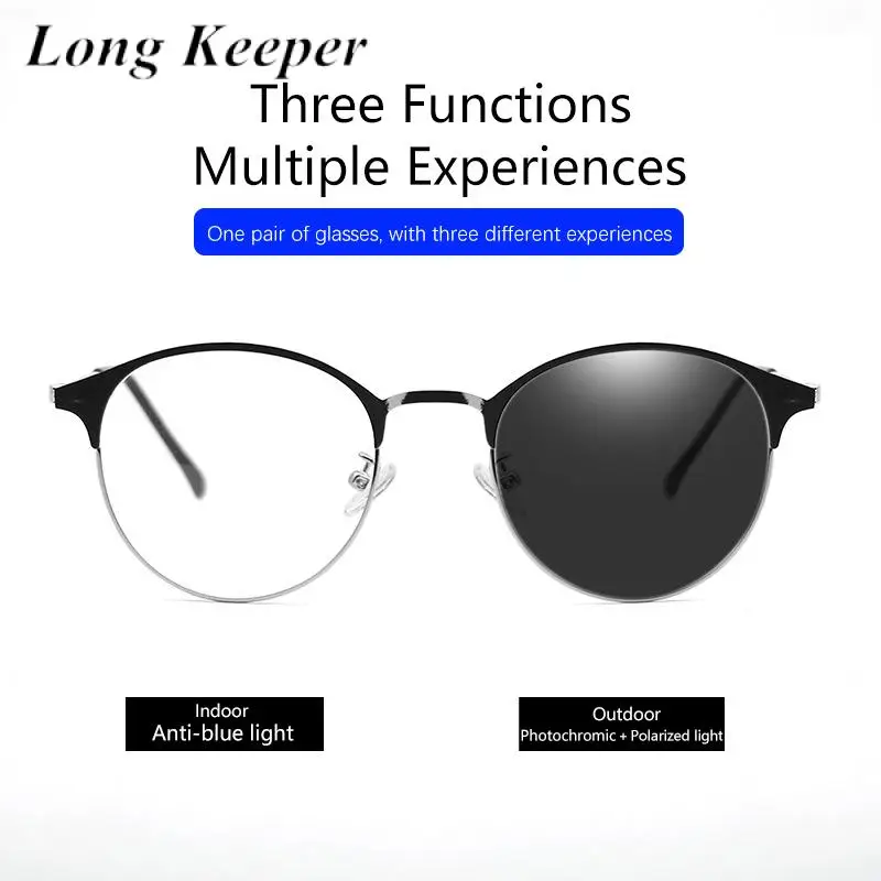 

Anti Blue Light Photochromic Sun Glasses Round Shape Computer Glasses Polarized Sunglasses Vintage Changed Eyewear Oculos De Sol