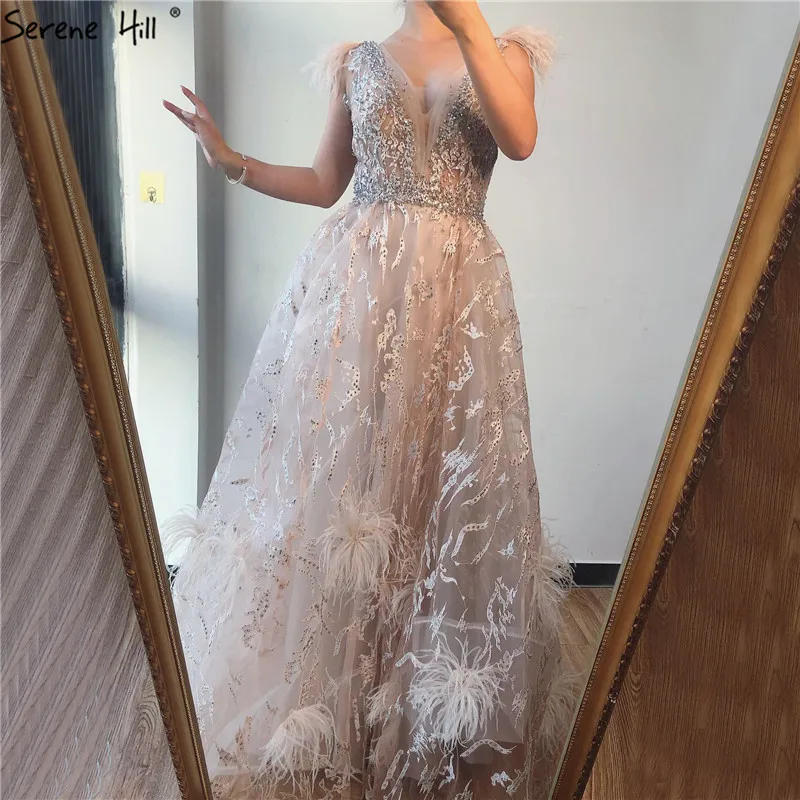 Дубай шампанское v образным вырезом сексуальные вечерние платья 2021 перьями