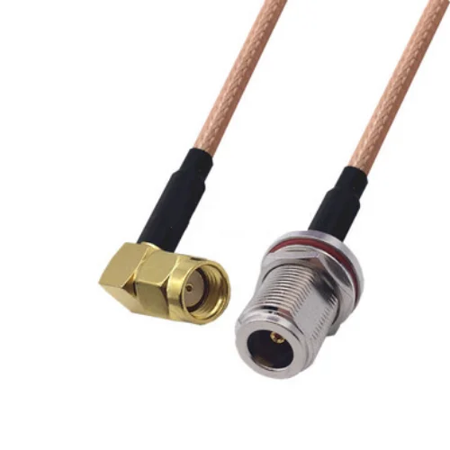 

RG400 Cable RP-SMA Male Right Angle to N Female bulkhead Double Shielded Copper Braid Coax Low Loss Jumper Cable