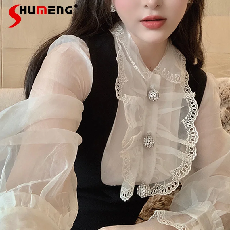 

Женское платье-мини из тюля, платье с высокой талией, круглым вырезом и рукавами-фонариками в дворцовом ретро-стиле с вышивкой, весна 2021