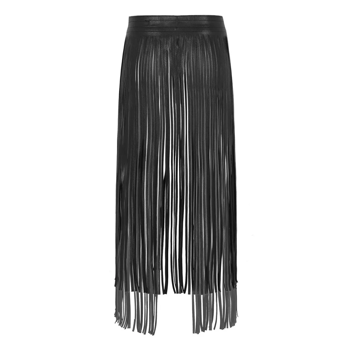 Women Ladies Music Festival Skirt Belt Leather Adjustable Double Buckles Gothic Punk Waistband Long Fringe Tassel |
