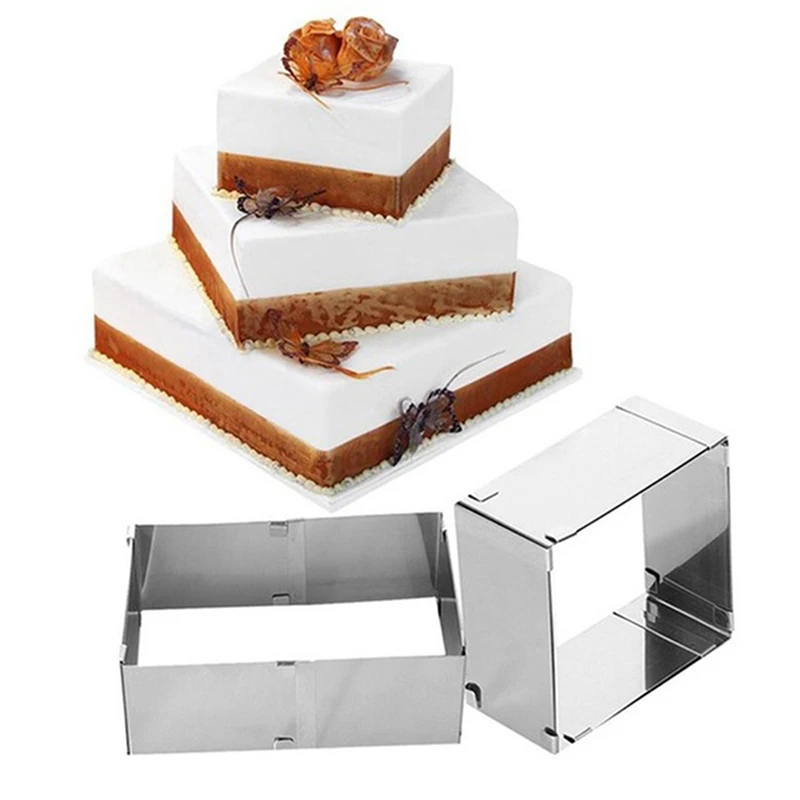 

Adjustable Mousse Ring 3D Square Cake Mold Stainless Steel Baking Mould Kitchen Dessert Accessories Cake Decorating Kitchen Tool
