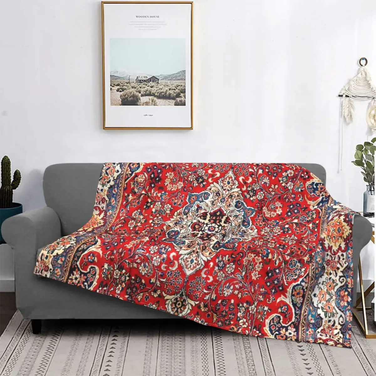

Sarouk Persian Carpet Blanket Bohemian Boho Hippie Geometric Plush Thick Soft Flannel Fleece Throw Blanket For Bedding Bed Cover