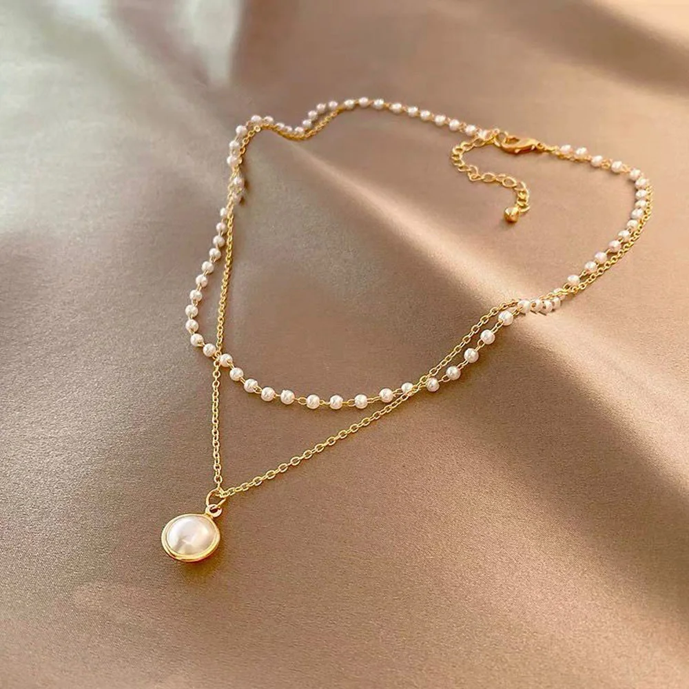 

New Geometric Set Auger Ms Pearl Necklace, Fashion Personality And Elegant Luxury Girl Pendant Collarbone Chain Jewelry Gifts