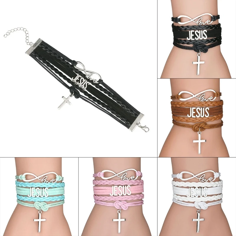 Jesus Braided Bracelets Multilayer Wrap Religious Cross Ornaments Birthday Gift Valentine's Day Festival Present Jewelry | Дом и сад