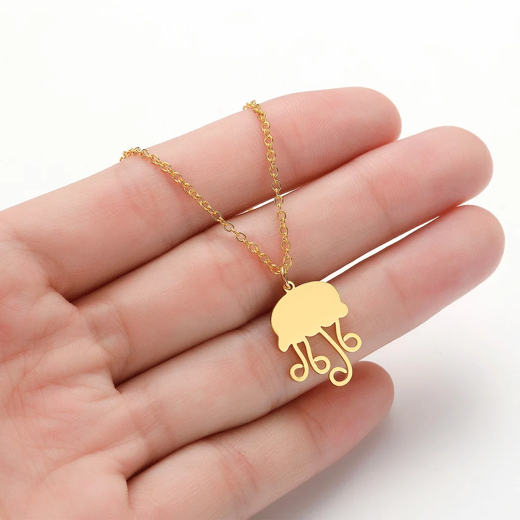 

QIMING Cute Sea Animal Jellyfish Necklace For Women Stainless Steel Jewelry Accessories Gold fashion Chain Cute Birthday Gift