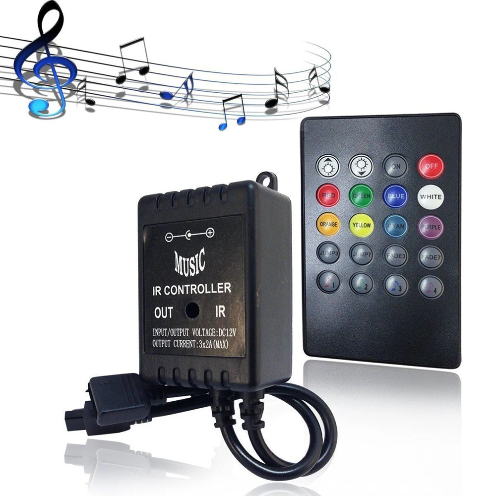 New 20 music keys IR controller black Remote sound sensor for 3528 5050 RGB LED strip Lights high quality 12V-24V with Battery | Лампы и