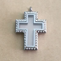 free shipping stainless steel cross magnet closure rhinestone floating locket charm floating locket pendant