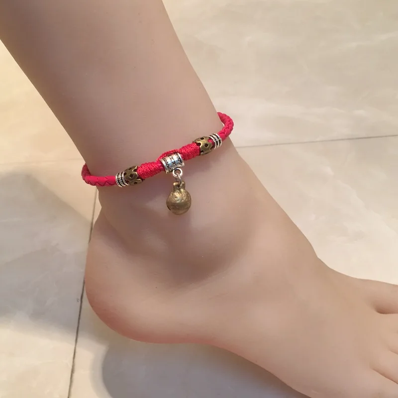 Винтажный ручной работы ножной шнур-браслет для женщин маленький колокольчик